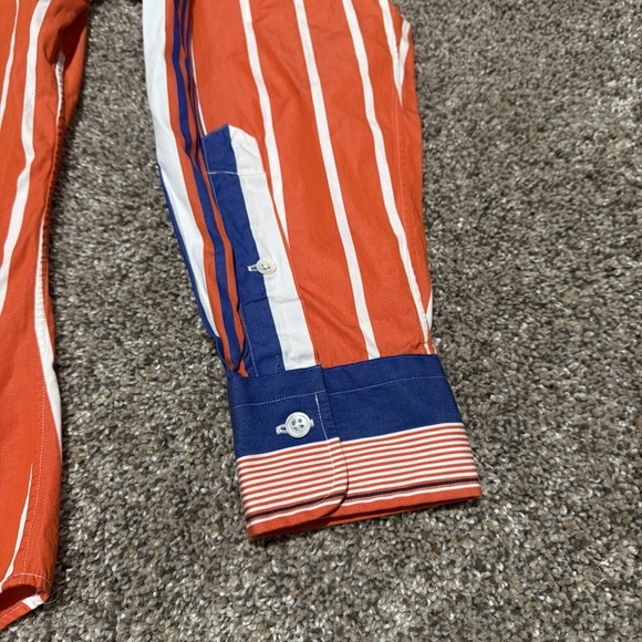 POLO By Ralph Lauren mens Medium Orange Blue Stripe Long Sleeve Button Up Shirt - Picture 4 of 8